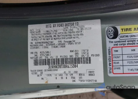 2008 Lincoln Mkz из США, поврежденный, VIN 3LNHM28TX8R625384